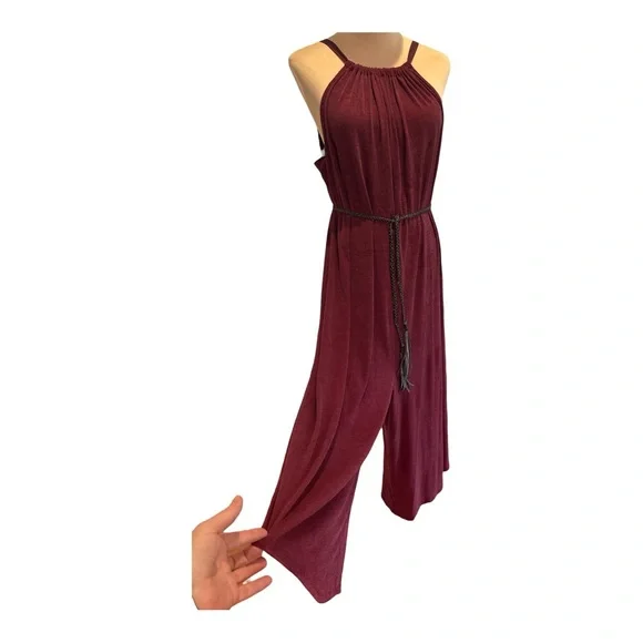 ANTHROPOLOGIE HD IN PARIS RIBBED RASPBERRY CROPPED JUMPSUIT W RIBBON TIE SZ M - Picture 6 of 10